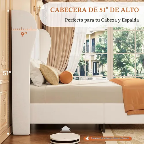Vista 5 de koorlian - Marco de cama tapizado tamaño King con cabecera de 51 pulgadas Beige