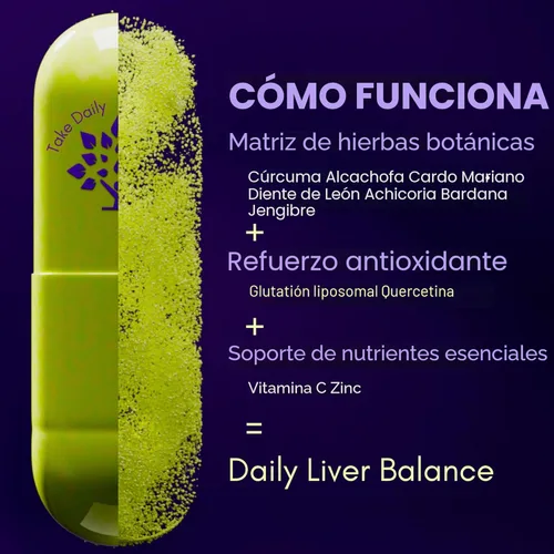Vista 3 de purple tree Happy Liver Daily Suplemento de apoyo hepático con cardo mariano, diente de león, alcachofa, cúrcuma y glutatión liposomal
