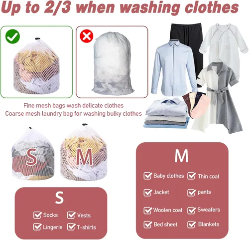 Vista 6 de 2 bolsas de malla para ropa sucia para calcetines, lavables a máquina, con diseño de cordón, bolsas de malla para lavado de ropa sucia con cordón