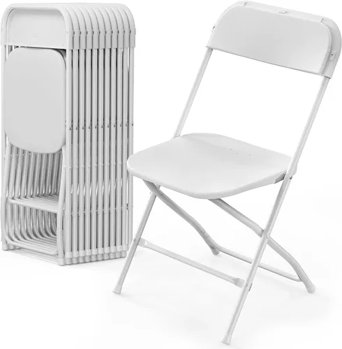Vista 13 de VINGLI Paquete de 5 sillas plegables de plástico blanco, asiento comercial apilable portátil para interiores y exteriores con marco de acero