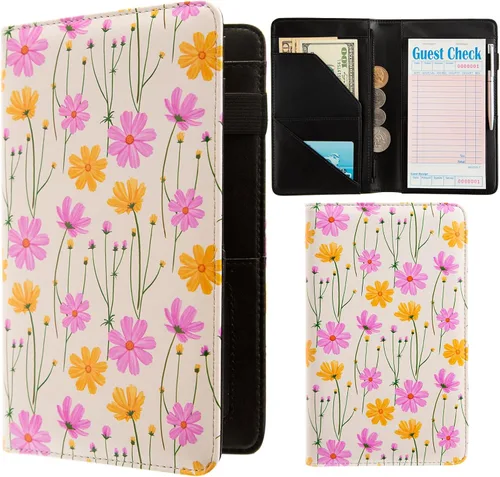 Vista 15 de Libreta rosa para mesera, libro para camarera, lindos libros para meseros con bolsillo con cierre, organizador de libros para meseras, talonario
