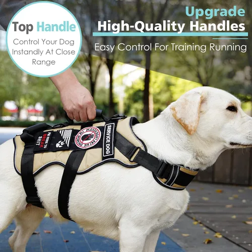 Vista 6 de Bolux Arnés táctico para perro con 7 etiquetas, arnés de entrenamiento para perros con asas dobles de fácil control, arnés de trabajo para perros K9
