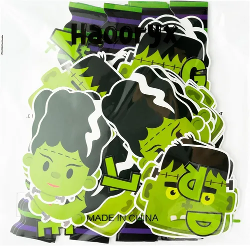 Vista 7 de Haooryx Juego de 118 tableros de anuncios de Halloween con texto en inglés «Frankly We Love Reading» de monstruo verde, decoración de aula, recortes