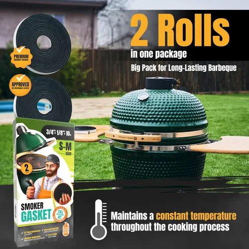 Vista 6 de Junta para Big Green Egg S-M - 2 paquetes x 5 pies de junta de sellado para ahumador - Junta BGE de fieltro de 3/4" x 1/8" - Compatible con Big