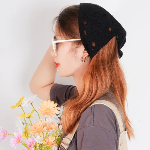 Vista 6 de hoyuwak Bandanas de ganchillo para la cabeza, bufanda para el cabello, bufanda para el cabello para mujer, accesorios de punto para el cabello