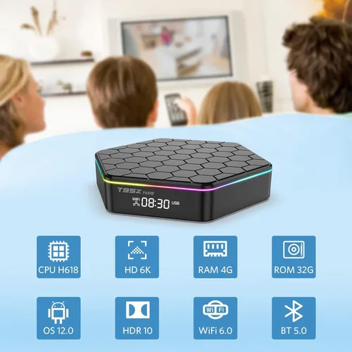 Vista 4 de Caja de TV Android T95Z, 2026 Android 12.0 TV Box con 4 GB de RAM 32 GB ROM Quad-Core Cortex-A53 CPU, 2.4 GHz/5 GHz banda dual WiFi6 6K Ultra HD