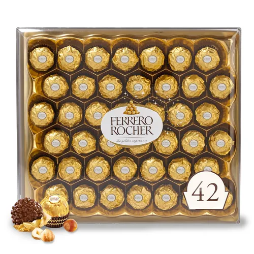 Vista 7 de Ferrero Rocher Caja de regalo gourmet de chocolate con leche con avellana, 42 chocolates envueltos individualmente, 18.5 onzas (paquete de 2)