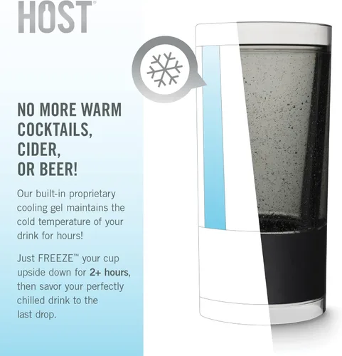 Vista 2 de HOST Vaso de cóctel Highball Freeze, vaso de cóctel congelado, vaso de café helado aislado de doble pared, enfriador de bebidas sin BPA, 10 oz.