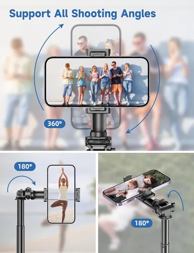 Vista 6 de Trípode de teléfono de 75 pulgadas, palo selfie con control remoto y soporte para teléfono, trípode extensible para iPhone, trípode de aluminio