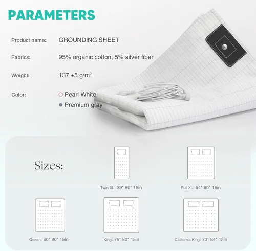 Vista 6 de AsmrCap Grounding Sheets Queen, 95% algodón orgánico + 5% fibra de plata pura, sábanas a tierra con cable de tierra, kit de conexión a tierra