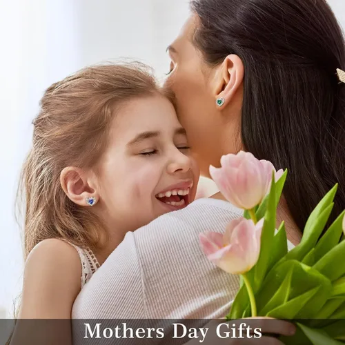 Vista 7 de Iefil - Aretes de Navidad para Mujeres, Aretes de Plata de Ley 925 con Piedra de Nacimiento, Regalos de Cumpleaños para Mujeres