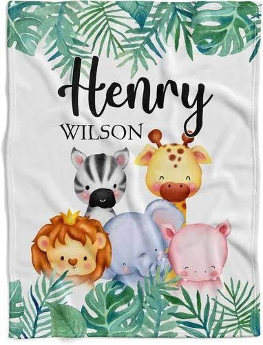 Vista 10 de Kingdora Manta de bebé personalizada con animales – Zoológico, selva, bosque y temática floral – Personalizada, Niñas
