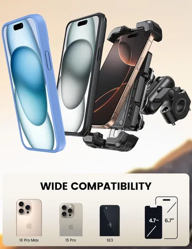 Vista 6 de Lamicall Soporte de teléfono para motocicleta, brazo de extensión de metal, amortiguador de vibración doble, soporte para teléfono celular