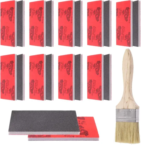 Swpeet 21 almohadillas de lijado de esponja de lijado ultra fina de grano #320 de 3.9 x 2.8 pulgadas, kit surtido de brochas de pintura de madera,