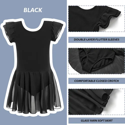 Vista 5 de HiDance Leotardos de ballet para niñas, vestido de baile de bailarina, leotardos de ballet con falda