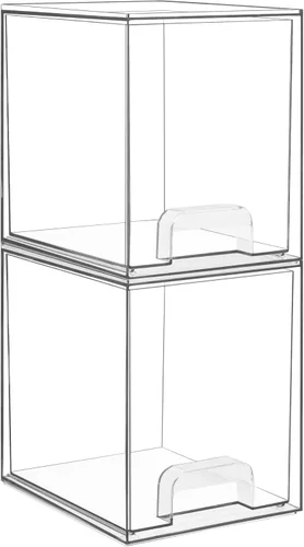 Vtopmart - Cajones de almacenamiento apilables transparentes de 7.6" de alto, paquete de 2 organizadores de plástico para cuidado de la piel,