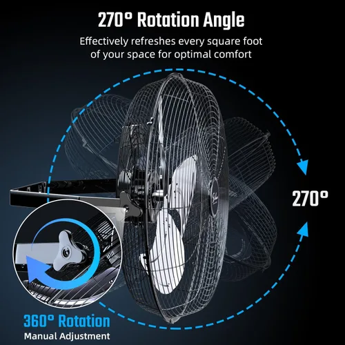 Vista 6 de Simple Deluxe - Ventilador de pared de 20 pulgadas / 50.8 cm, de alta velocidad y 3 velocidades, color negro