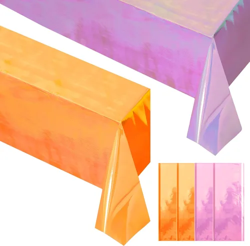 Vista 19 de Mantel iridiscente azul de 4 piezas – Mantel desechable de 40 x 108 pulgadas con láser brillante – Manteles de plástico con purpurina – Mantel