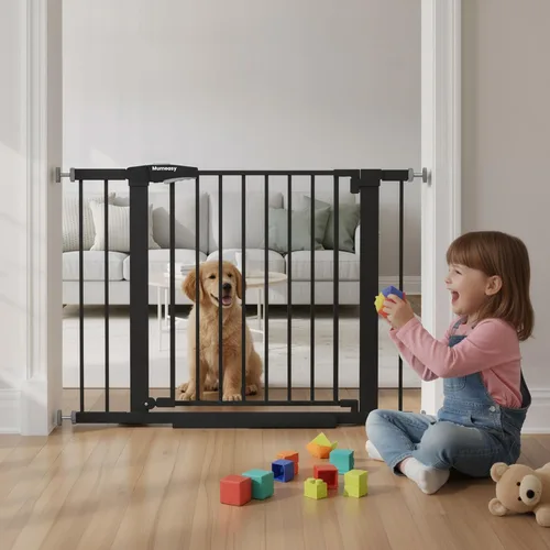 Puerta de bebé para escaleras, puerta de perro montada a presión de 29.7-40.6 pulgadas, puerta de seguridad de cierre automático para niños y
