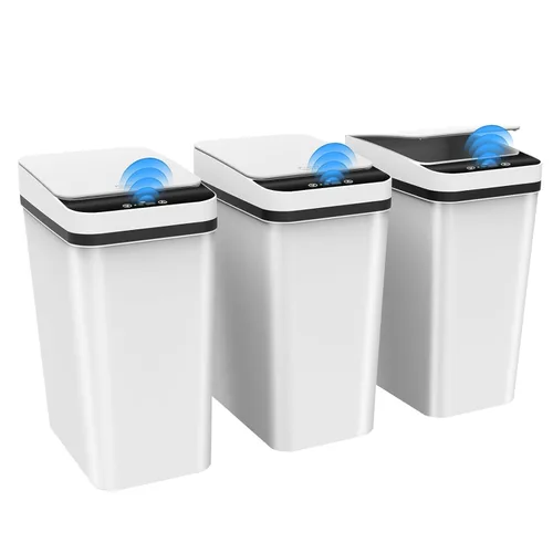 Vista 9 de Paquete de 3 cubos de basura automáticos pequeños para baño con tapa - Cubo de basura sin contacto de 2.5 galones, cubo de basura inteligente
