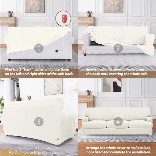 Vista 5 de molasofa Fundas de sofá con cojín en T con 3 fundas individuales en forma de cojín en T para decoración del hogar, 4 piezas elásticas, lavables, sin