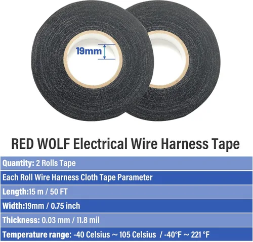 Vista 6 de RED WOLF Cinta de arnés de cable eléctrico de alta temperatura, cinta adhesiva de tela para arnés eléctrico de automóvil, protección