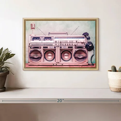 Vista 2 de ElephantStock - Retro Boombox Wall Art - Horizontal Floating Framed Canvas - Living Room Wall Decor - Photography Music Framed Canvas Art - White