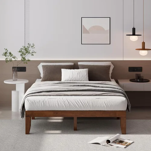 Vista 87 de COSTWAY Marco de cama de plataforma tamaño King, base de colchón de madera de goma maciza de 14 pulgadas con soporte de listones resistentes, marco
