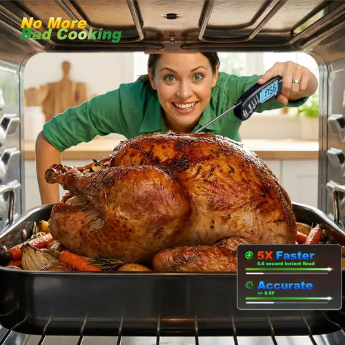 Vista 5 de Sonda de termómetro digital de lectura instantánea para carne 0.6S, calibrada de fábrica/impermeable/retroiluminada/magnética/pantalla