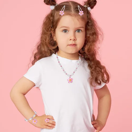 Vista 5 de BGSHEMNI Conjunto de Joyas de Flores para Niñas – Disfraz para Niñas Pequeñas Conjunto de Caja de Joyas de Juguete de Simulación de 5 Piezas