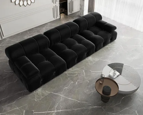 Vista 3 de Sofá modular convertible, moderno sofá recto de terciopelo de 3 plazas para sala de estar, apartamento (104 pulgadas/negro)