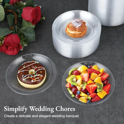 Vista 3 de BATTIPAW 200 platos de plástico transparente para fiestas, platos desechables de plástico duro de 5 pulgadas, platos pequeños de postre/ensalada