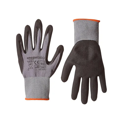 Vista 8 de Amazon Basics Guantes con revestimiento de nitrilo de microespuma, fibra de forro de nailon, pantalla táctil, gris, talla 7 (S), paquete de 6