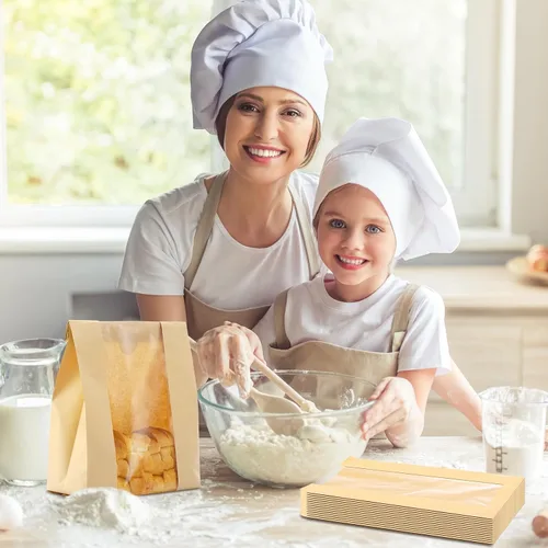 Vista 4 de Domensi 100 bolsas de pan de papel para alimentos caseros de 13.7 x 8.2 x 3.5 pulgadas, bolsa grande de papel para panadería con ventana, bolsas