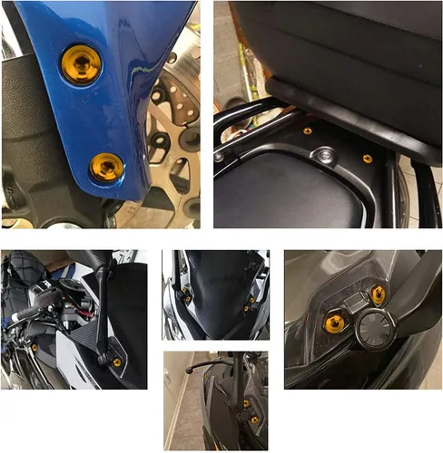 Vista 6 de Kit de pernos de carenado de motocicleta, tornillos de tuercas para tornillos compatibles con Honda, Yamaha, Kawasaki, Suzuki, color dorado
