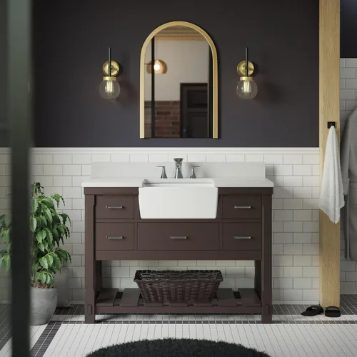 Kitchen Bath Collection Charlotte 48 pulgadas tocador de baño (cuarzo/chocolate): incluye gabinete de chocolate con impresionante encimera de cuarzo