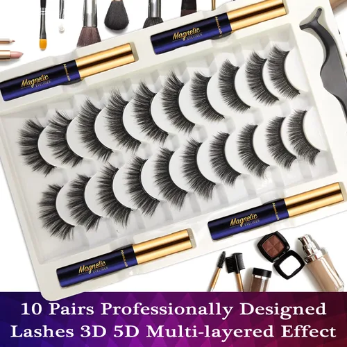 Vista 7 de Pestañas magnéticas, 10 pares de pestañas magnéticas reutilizables con aplicador, pestañas mejoradas de larga duración, fáciles de magnetizar