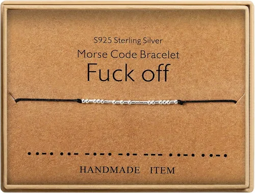 KGBNCIE Bad Ass - Pulsera con código morse regalo para ella cuentas de plata de ley en cordón de seda regalo inspirador para ella