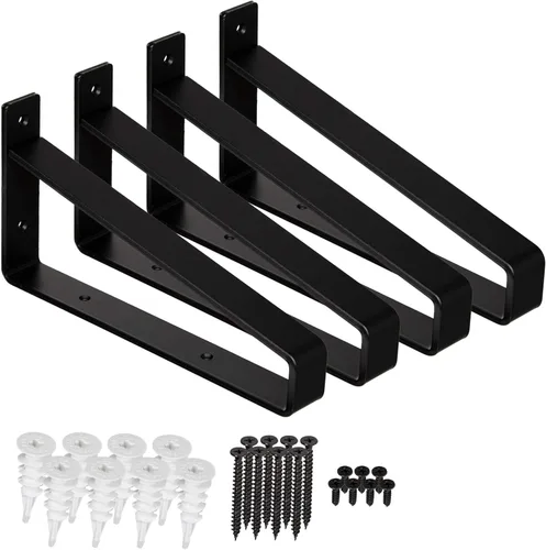 Vista 5 de Claimed Corner Soportes de estante de alta calidad para uso pesado, cuarto de pulgada (1/4") de grosor, rústico, industrial, moderno, con acabado