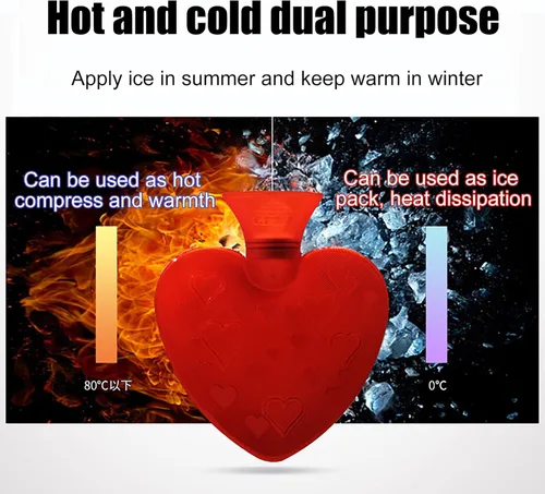 Vista 3 de Botella de agua caliente en forma de corazón de 16.9 fl oz con tapa suave, bolsa de agua caliente para aliviar el dolor, calambres, espalda, cuello