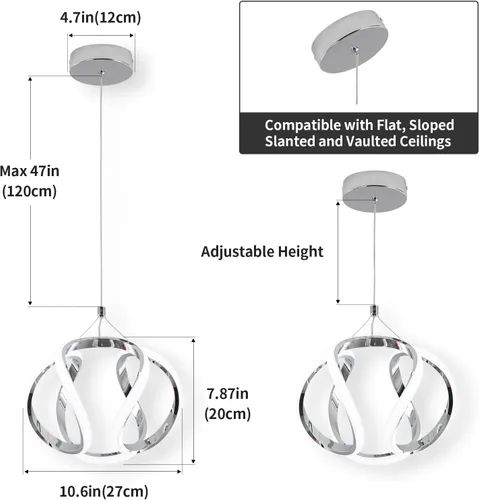 Vista 5 de CANEOE - Lámpara colgante LED moderna, luces colgantes creativas de 5500K para isla de cocina, lámpara colgante LED integrada de altura ajustable