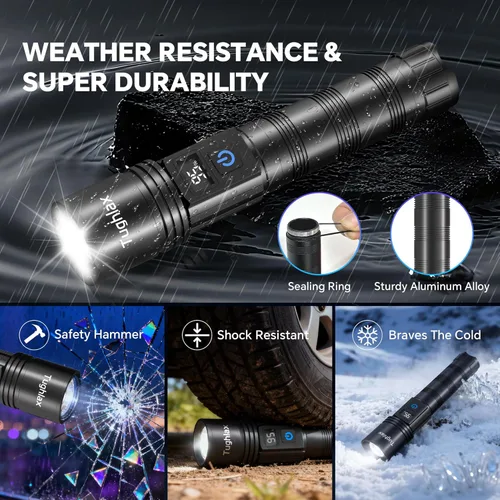 Vista 7 de Paquete de 2 linternas recargables, linterna súper brillante de alto lúmenes 9900LX, 5 modos con zoom linternas con pantalla digital LCD, potentes