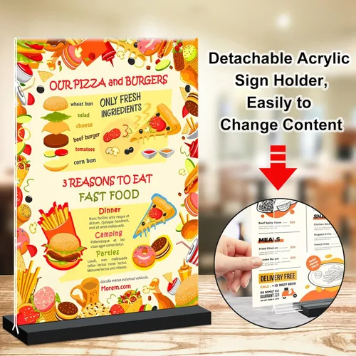 Vista 2 de Seencool 8.5x11 Soporte de Letrero Acrílico Vertical de Doble Cara para Mesa con Base Negra, Marco de Plástico para Fotos y Papel, Soporte