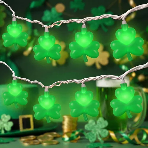 Vista 20 de Guirnalda de luces de trébol, 8.5 pies, decoración del día de San Patricio con 10 luces de trébol, luces de hadas de trébol conectables