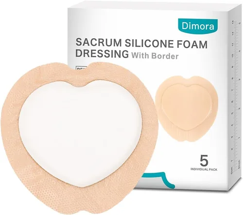 Vista 19 de Dimora Apósito de espuma de silicona con adhesivo de borde de 4 x 8 pulgadas, vendaje impermeable para el cuidado de heridas, paquete de 5