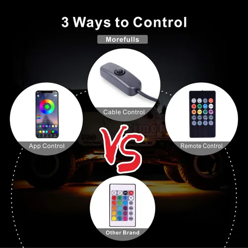 Vista 5 de Luces LED Rock Lights 8 Pods RGB Colorido Underglow Kit de luz de neón para tren de rodaje, IP 68 impermeable, control remoto con soporte