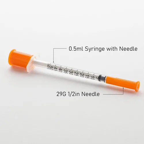 Vista 2 de Jeringas JIBENGAO 29Ga 0.5cc 1/2" (12.7mm) - Paquete de 20