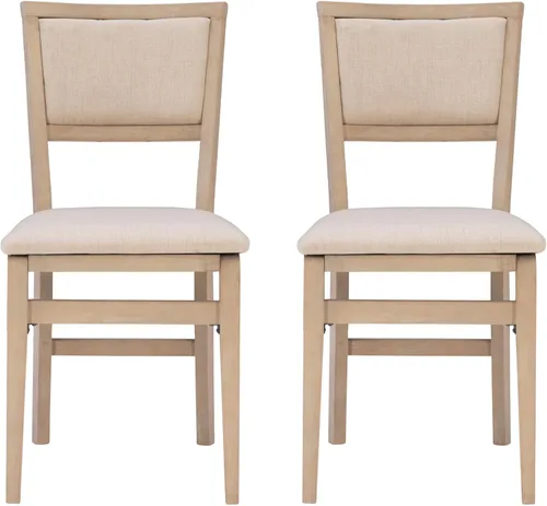 Vista 13 de Linon Keira Sillas plegables de madera rústica natural con asiento y respaldo acolchados en beige – Conjunto de 2