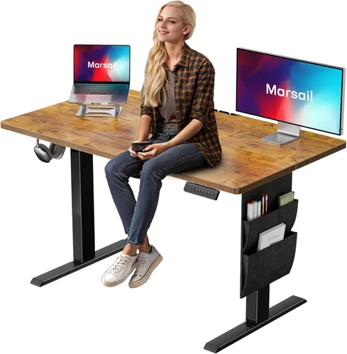 Vista 20 de Escritorios de pie Marsail de 55"x24" de altura ajustable para oficina en casa, escritorios eléctricos de pie con bolsa de almacenamiento