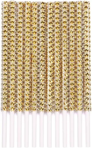 Palitos de papel brillante con diamantes de imitación para piruletas, pasteles, manzana, dulces, bufé, regalos de fiesta, 6 pulgadas (dorado, 24